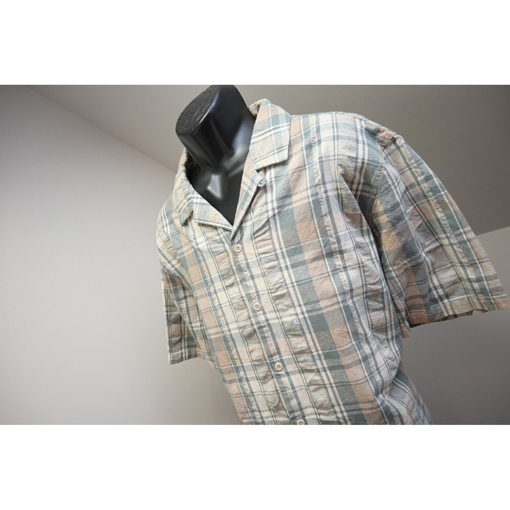 PacSun‎ Hawaiian Button Up Shirt Mens XL Green Brown New Plaid Short Sleeve